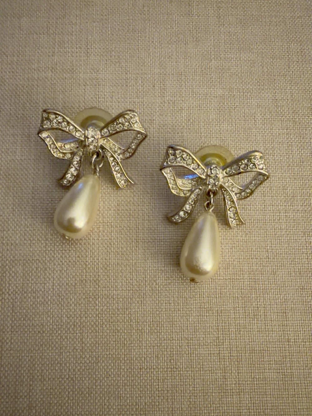 Napier Gold Bow Pearl Drop Earrings